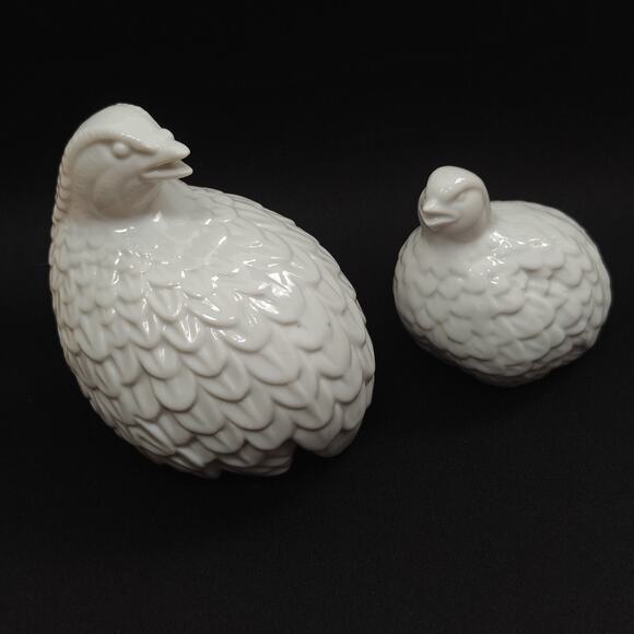 Vintage Pair of Ceramic White Quail Bird Figurines Decor 5” & 3” ATC Japan MCM - Picture 1 of 12